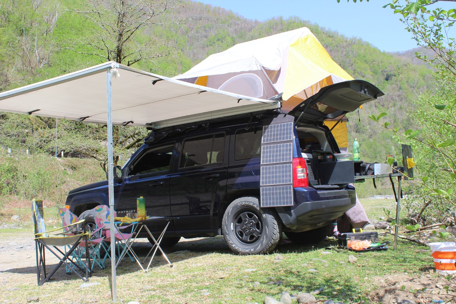 Overland camp with awning and solar power